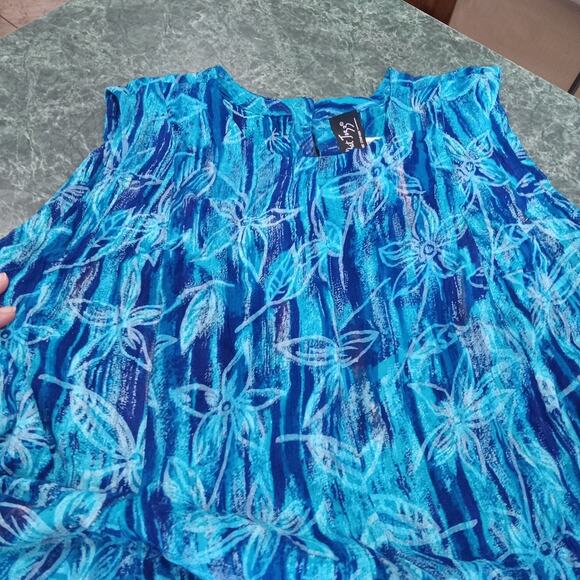 Vtg 90s All That Jazz Womens Medium Floral Rayon Sleeveless Flare Crinkle Dress - Picture 6 of 14